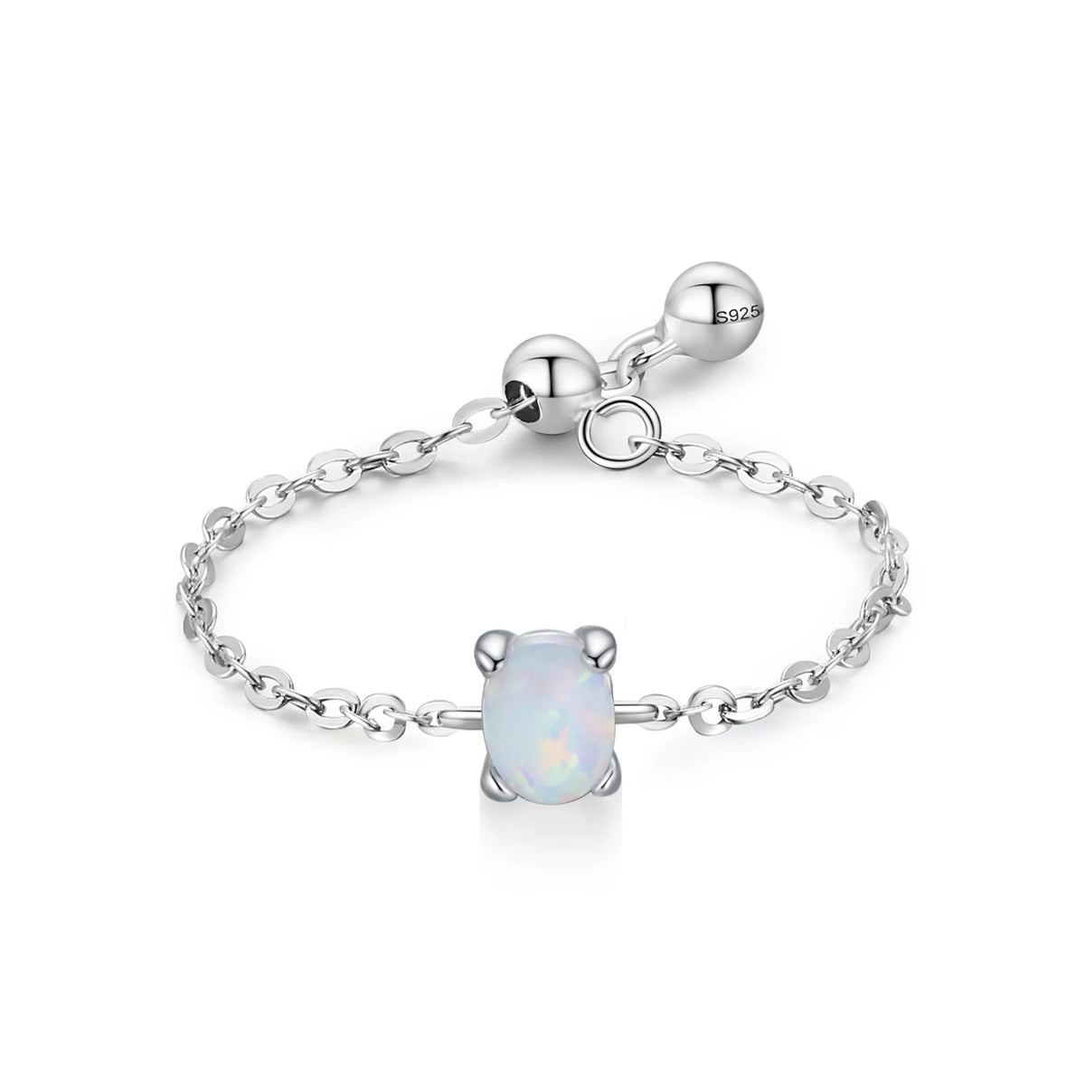 Ailmay Fashion 925 Sterling Silver 12 Month Birthday Stone Adjustable Chain Rings for Women Everyday Wear and As Gifts