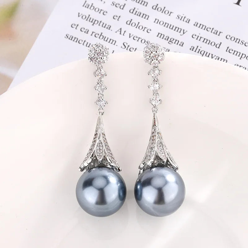 Gemfiori Korean Luxury High-end Pearl Pendant Earring Set with Fashionable and Minimalist Style