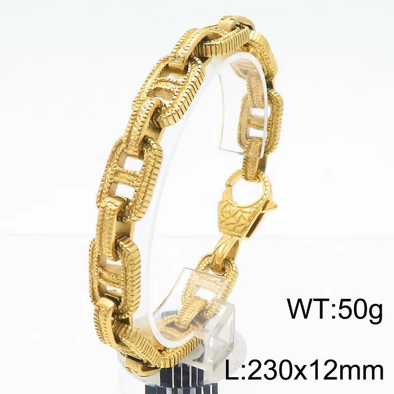 KALEN Trendy Fine Jewelry Fashion Bracelets Men Stainless Steel Striped Links Bracelet Bangle
