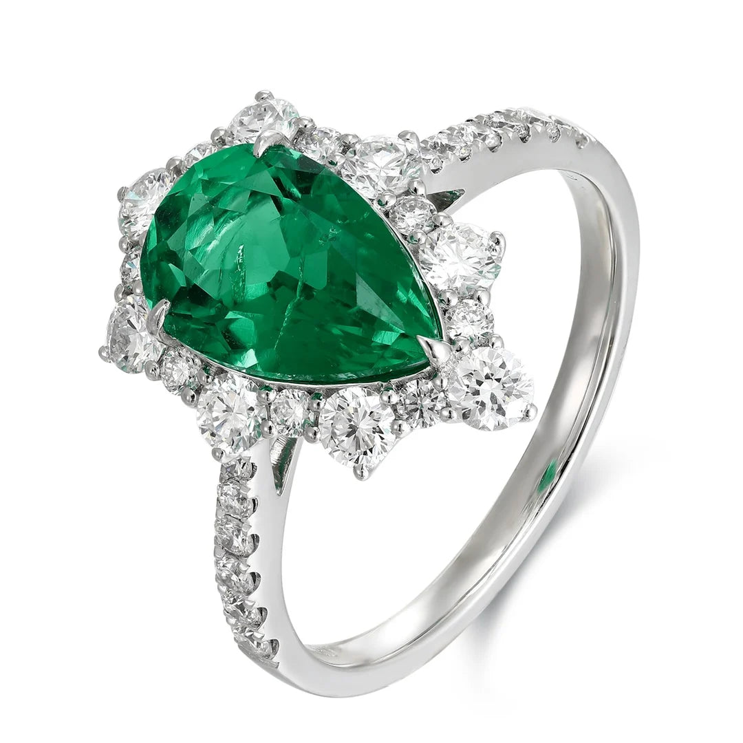 Gemfiori Top-quality Lab Grown Emerald Diamond Platinum Ring for Wedding Party the Best Choice Exquisite and Luxurious Ring
