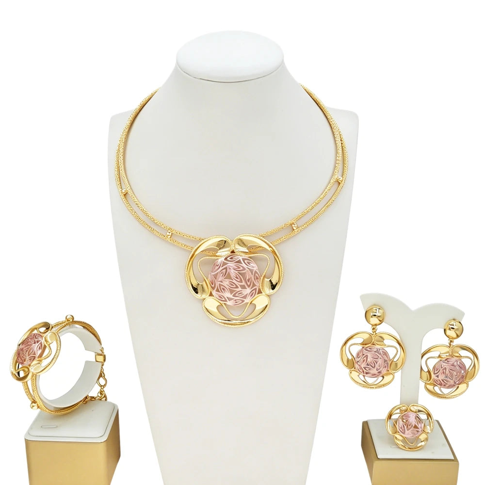 Italian Jewelry Set Alloy Brazilian Jewelry Sets Wedding Party Pendant Necklace Bracelet Ring Earrings Jewelry Set  X00081