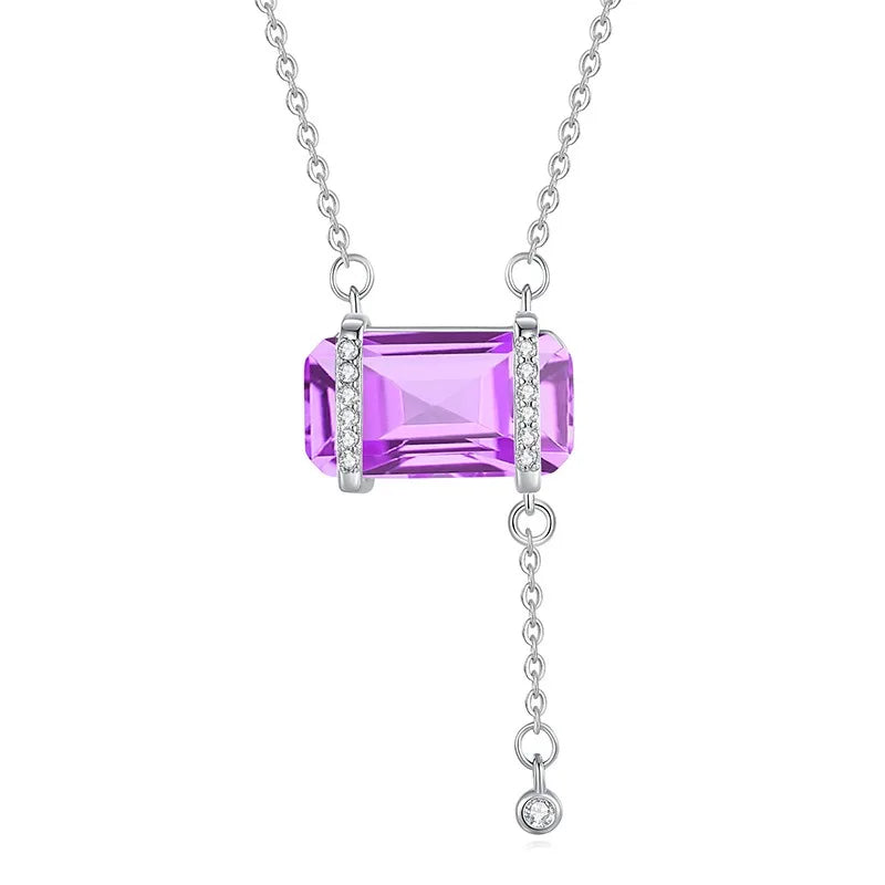 Women 925 Sterling Silver Natural Stone Amethyst Garnet Necklace Anniversary Engagement Pendant Chokers Jewelry Wholesale