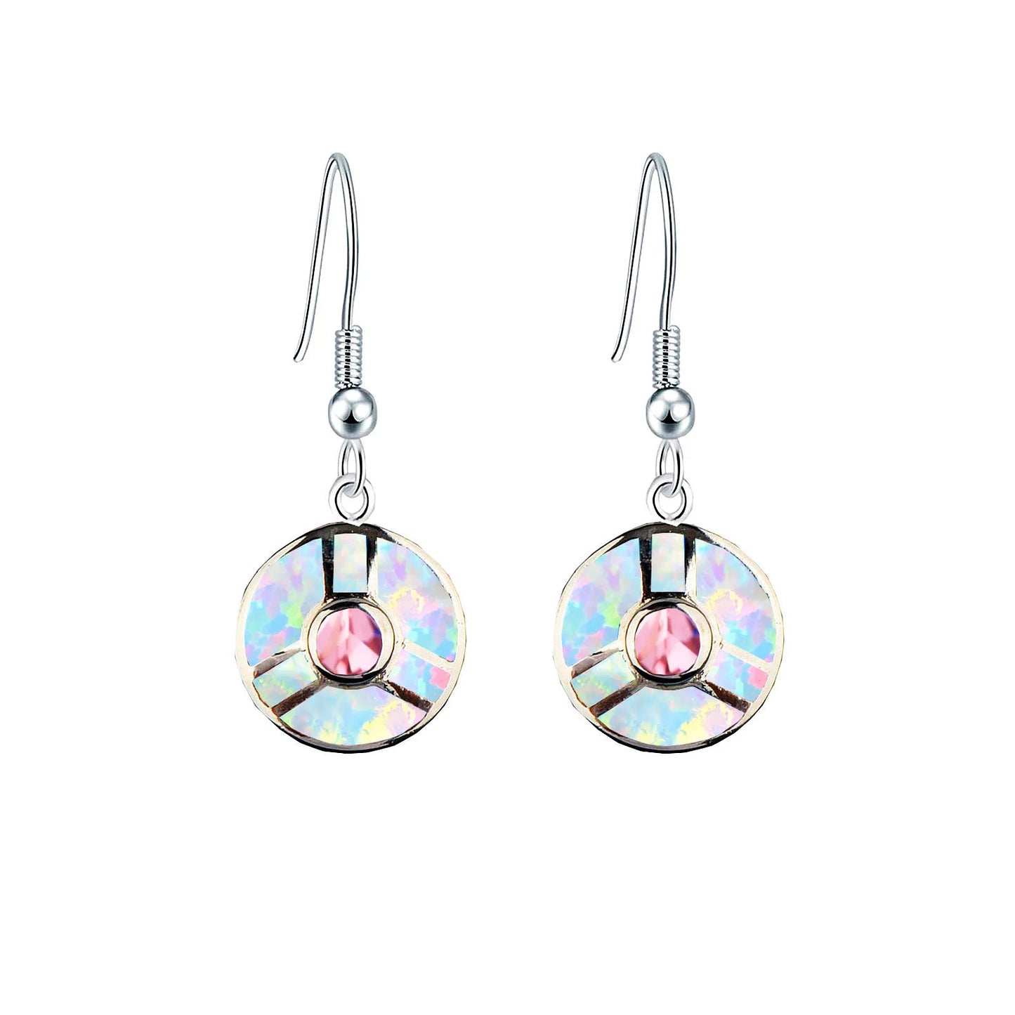 Stained-Glass Style Opal Drop Earrings - Blue Fire Opal & Amethyst Center | Artistic Daily Jewelry Bulk Gifts