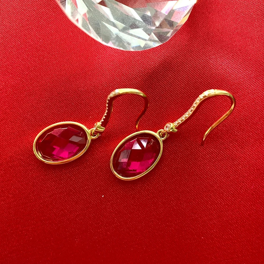 MUSHAN Jewelry Factory European and American 925 Silver 3 Carat Fashionable and Elegant Earrings 8*12 Lab Grown Red Gemstone