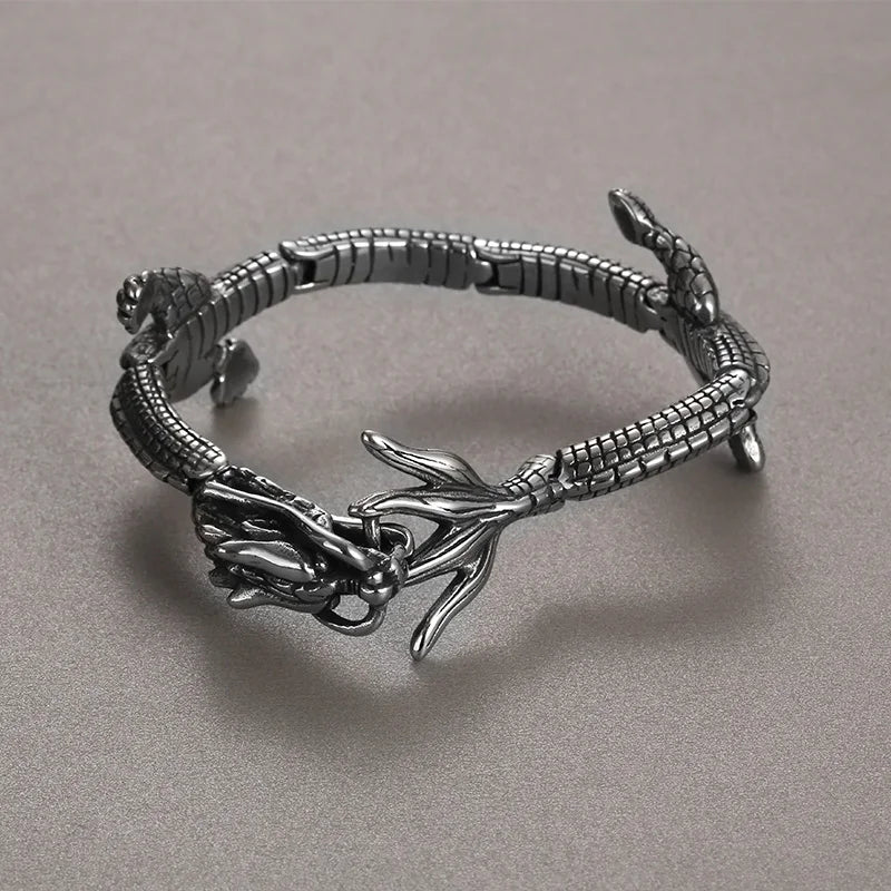 KALEN Men Punk Vivid Stainless Steel Robust Chinese Dragon Links Bracelet