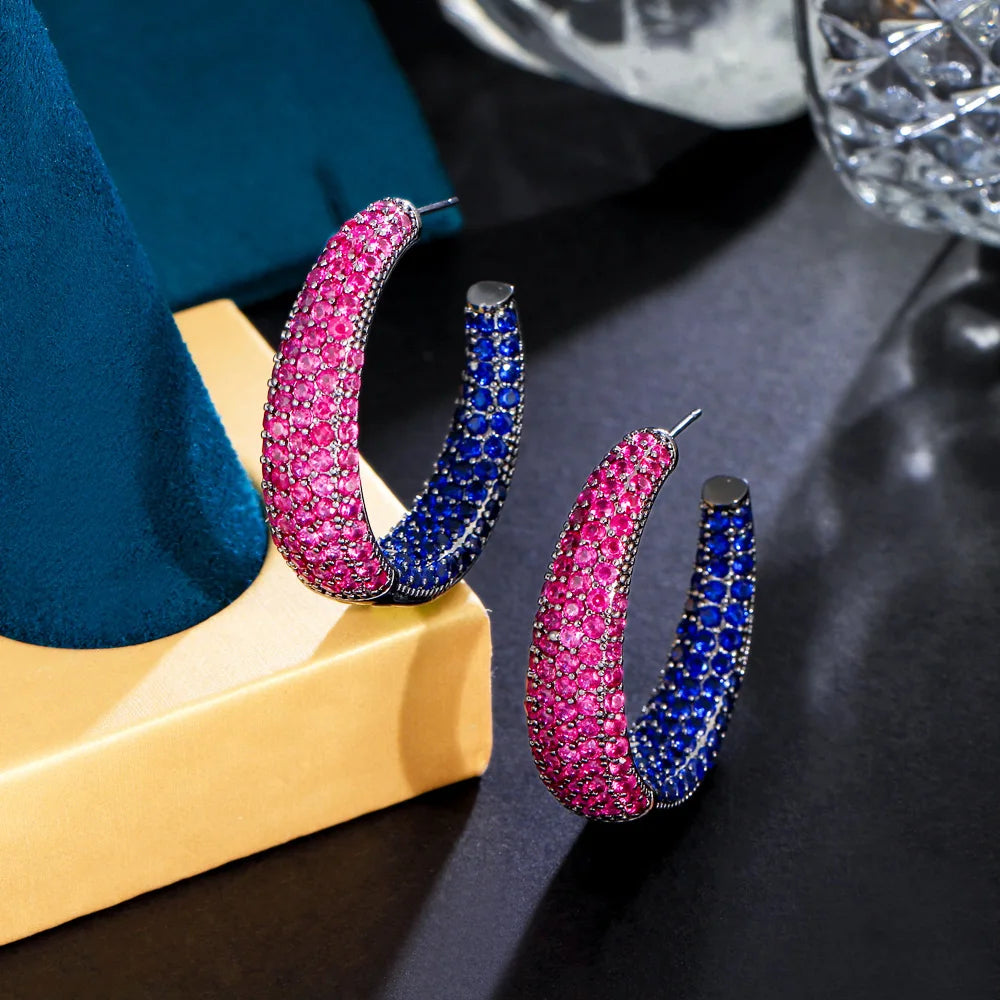 S&S Red & Blue CZ Pavé Oversized Hoop Earrings – Black Gun Plated – Collection