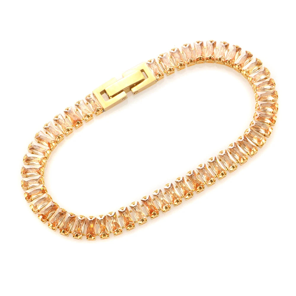 Tennis Chains Necklace Crystal Diamond Colorful Cubic Zirconia Tennis Tarnish Free Customize Bracelet Fashion Jewelry Set