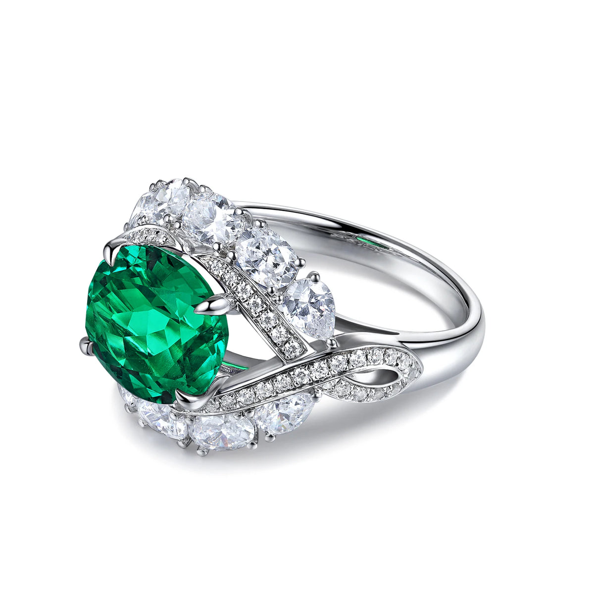 Gemfiori Hot Selling Lab Grown Emerald Gemstone Hydrothermal Columbian Emerald Woman Ring 925 Sterling Silver