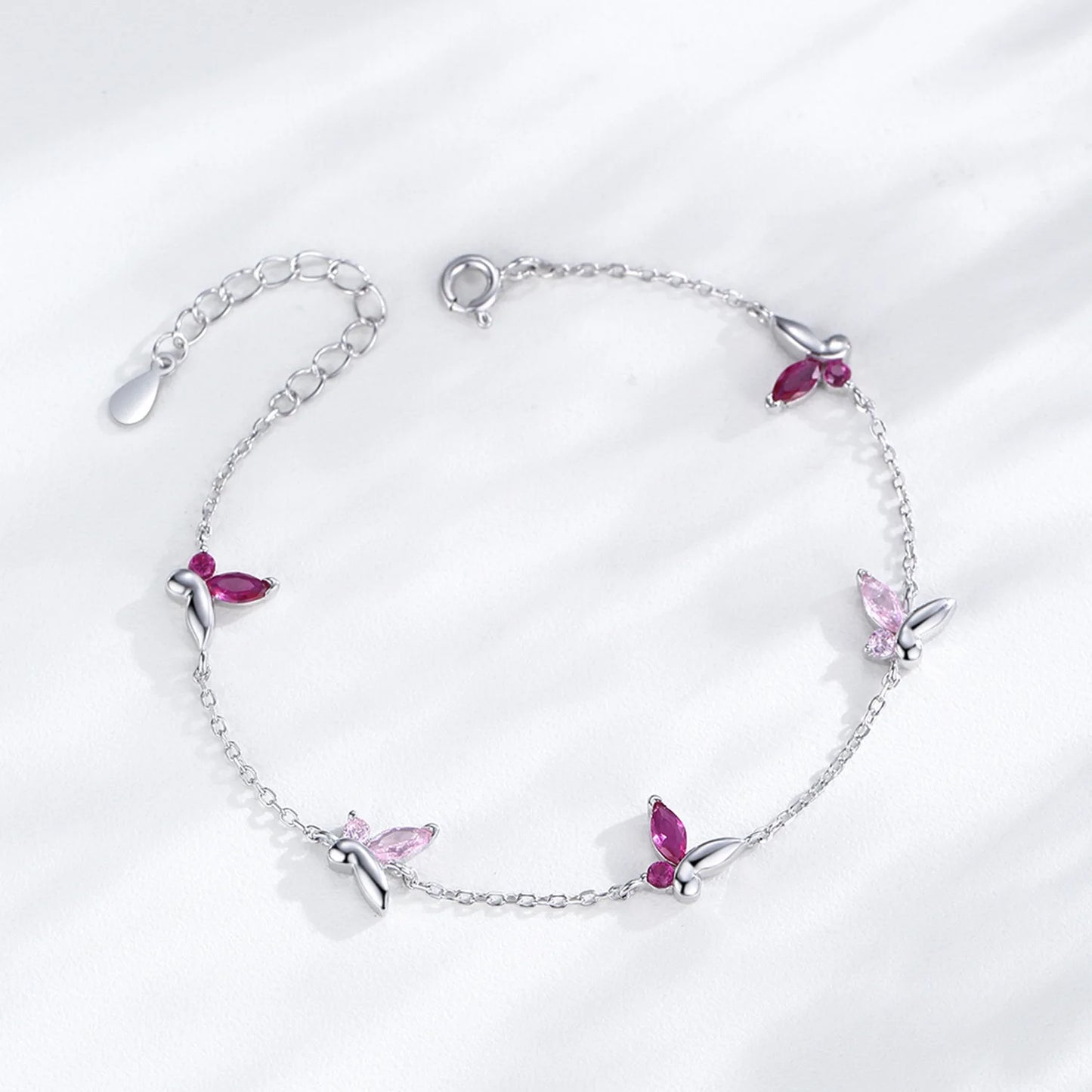 925 Sterling Silver Pink Sweet Romantic Butterfly Necklace Bracelet Set Niche Design Jewelry Gift Set