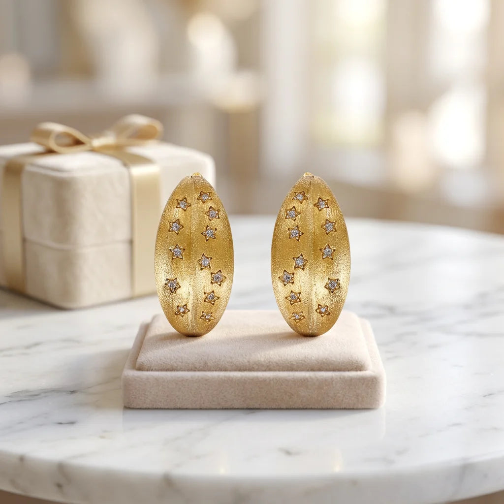 Handmade 18K Gold Plated 925 Silver Jhumka Earrings with Zircon for Wedding Gift Party Occasions