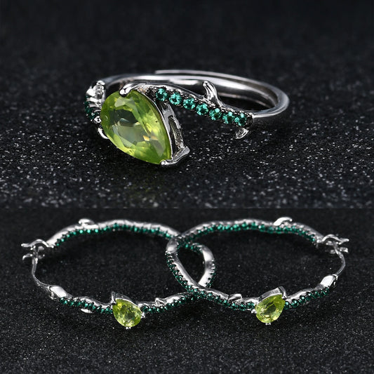 ArtistA Pear Hoop Green Earrings in 925 Sterling Silver