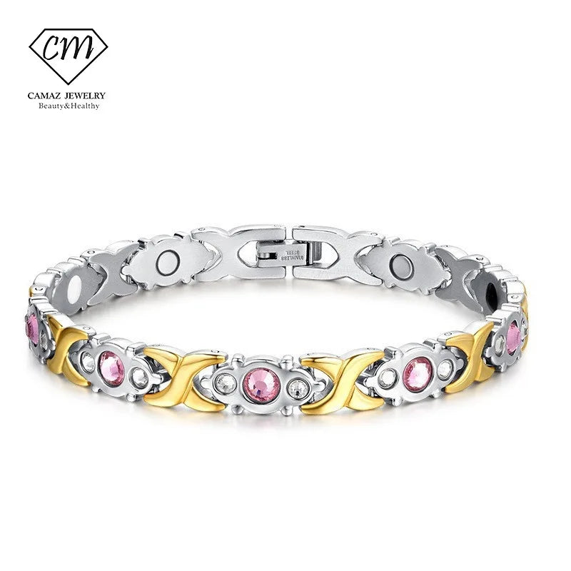 Cross-Border Natural Diamond-Inlaid Magnetic Therapy Pearl Women's Jewelry Vacuum-Plated Bracelets & Bangles Model KM9050 Stock