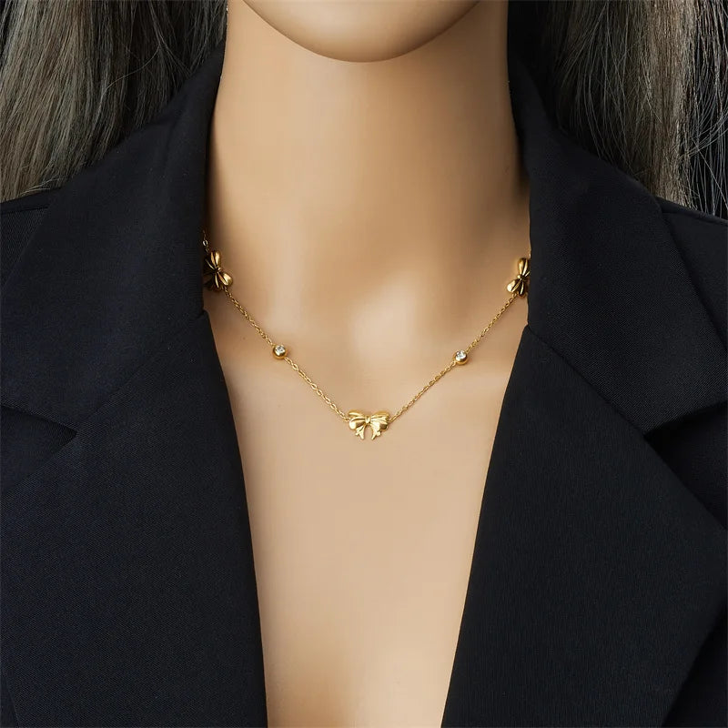 Gold Crystal Bow Knot Necklace, Earrings & Bracelet Jewellery Set | Sparkling Classic Set