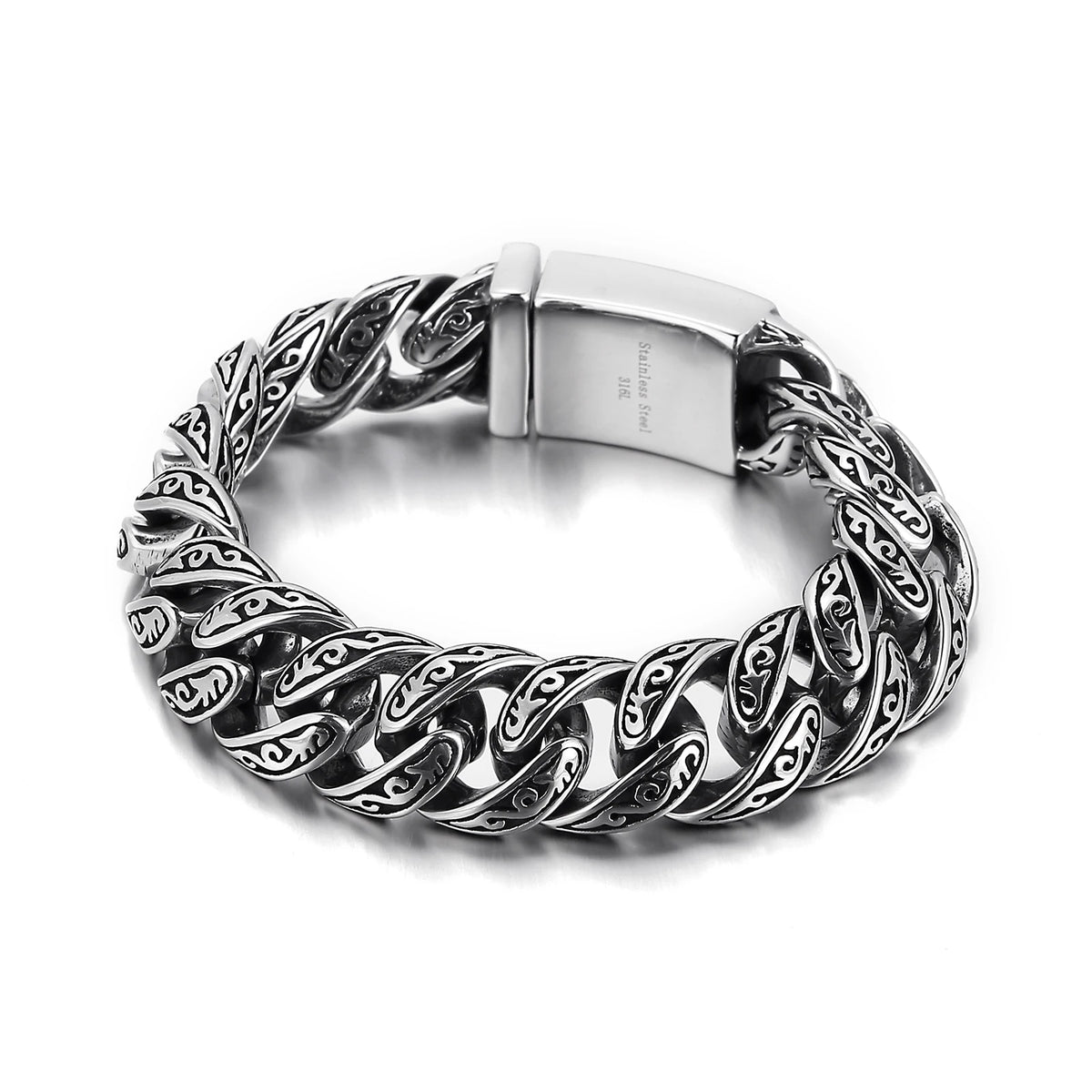 VIKING Mens Punk Totem Skull Pattern Stainless Steel Bracelet – Silver