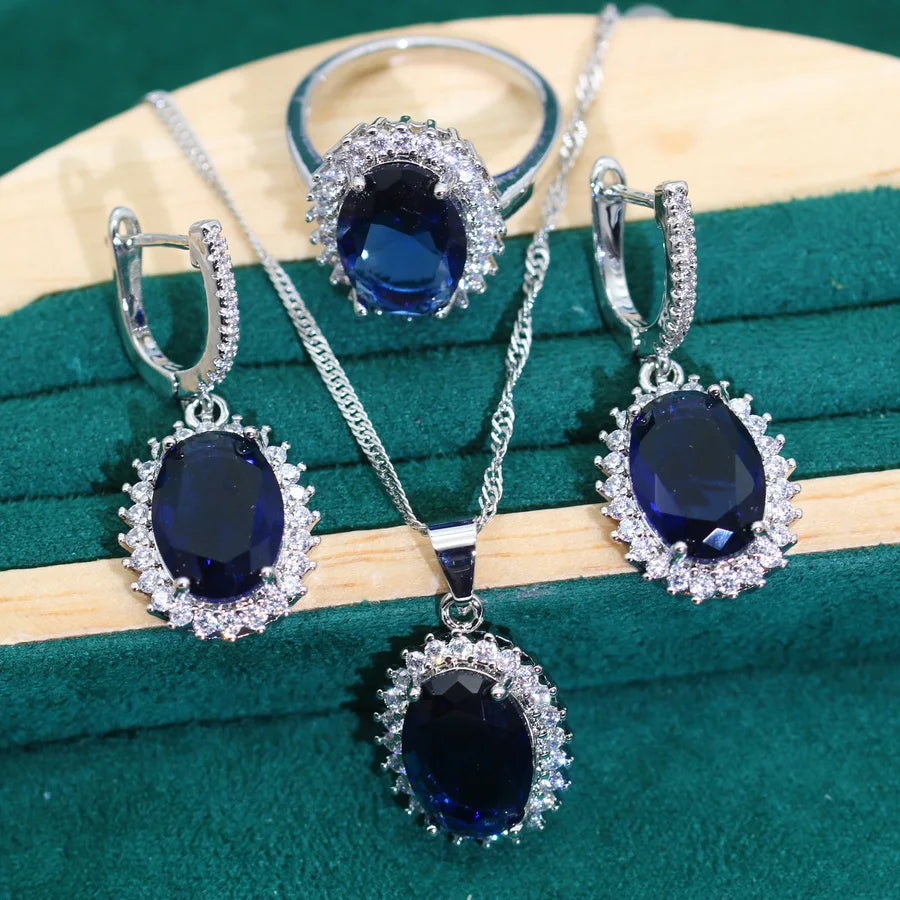 XOTICA AAA 925 Silver Women's Jewelry Set with Zircon Classic Style Wedding Bridal Earrings Necklace Pendant Ring for Party Dating Gift
