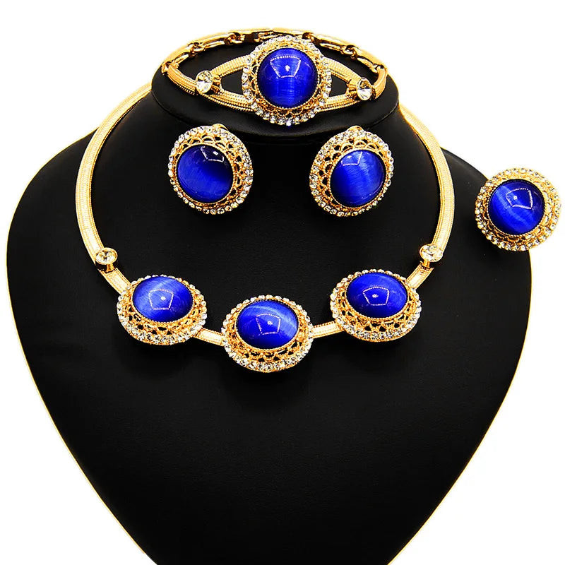 Zhuerrui Brazilian Gold Beads Pendant Necklace Copper  Jewelry Set for Women African Party Bride Elegant Bold Accessories