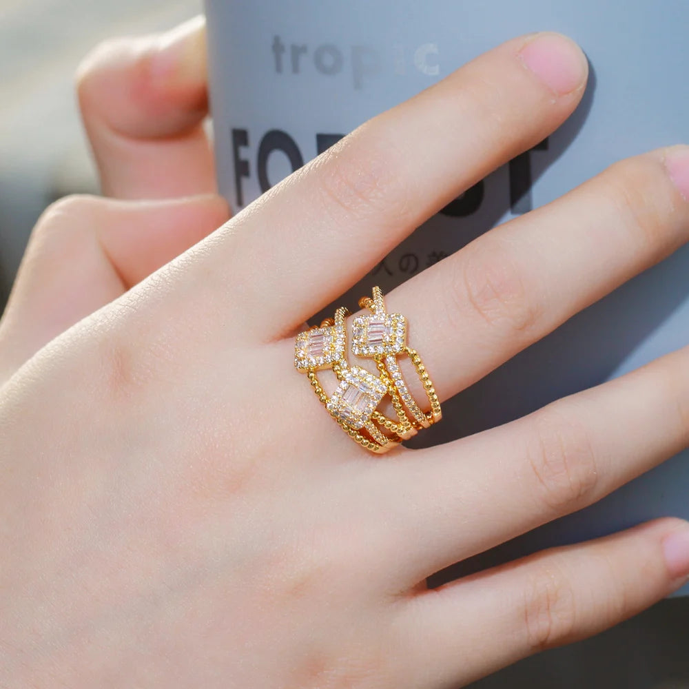S&S Emerald Cut CZ Adjustable Ring – Gold & Silver Plated – Collection