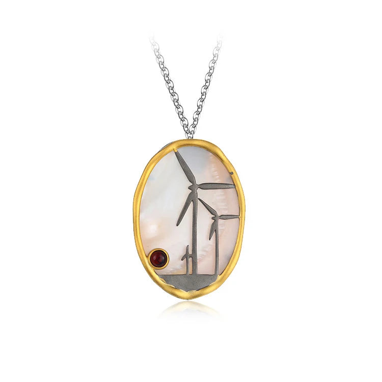 PERFECT New Designs Jewelry Fashion Pink Mop Stone 925 Sterling Silver 18K Gold Plated Windmill Pendant Women's Unisex