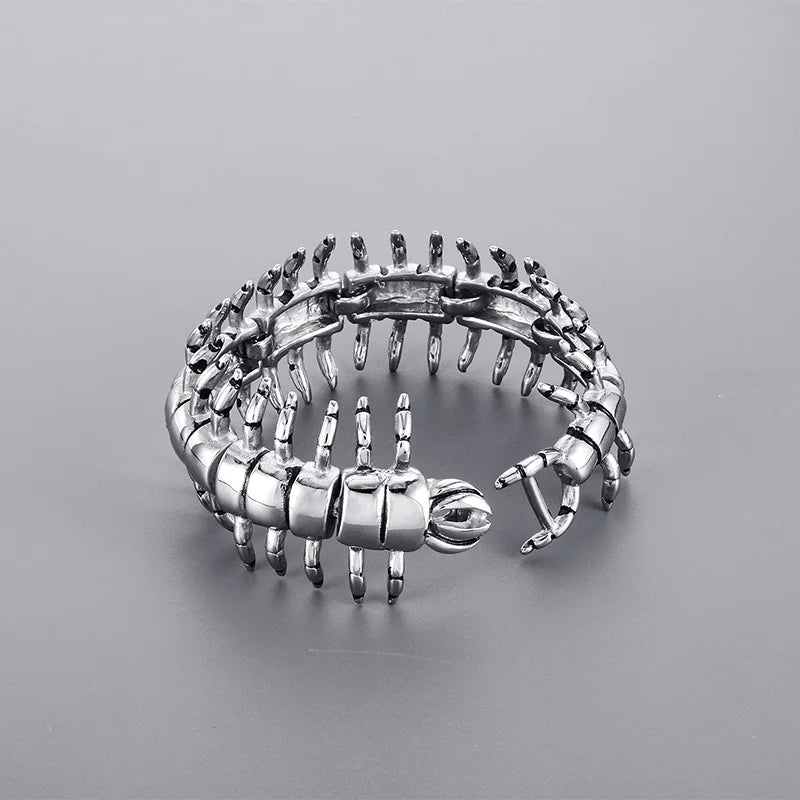 VIKING Mens Punk Centipede & Lizard Links Bracelet – Silver Stainless Steel