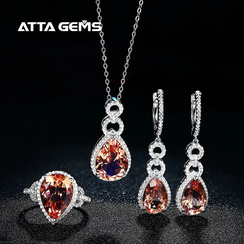 Zultanite Diaspore Gemstone Jewelry Set for Women Solid 925 Sterling Silver Ring Earrings Necklace Handmade Jewelry Set