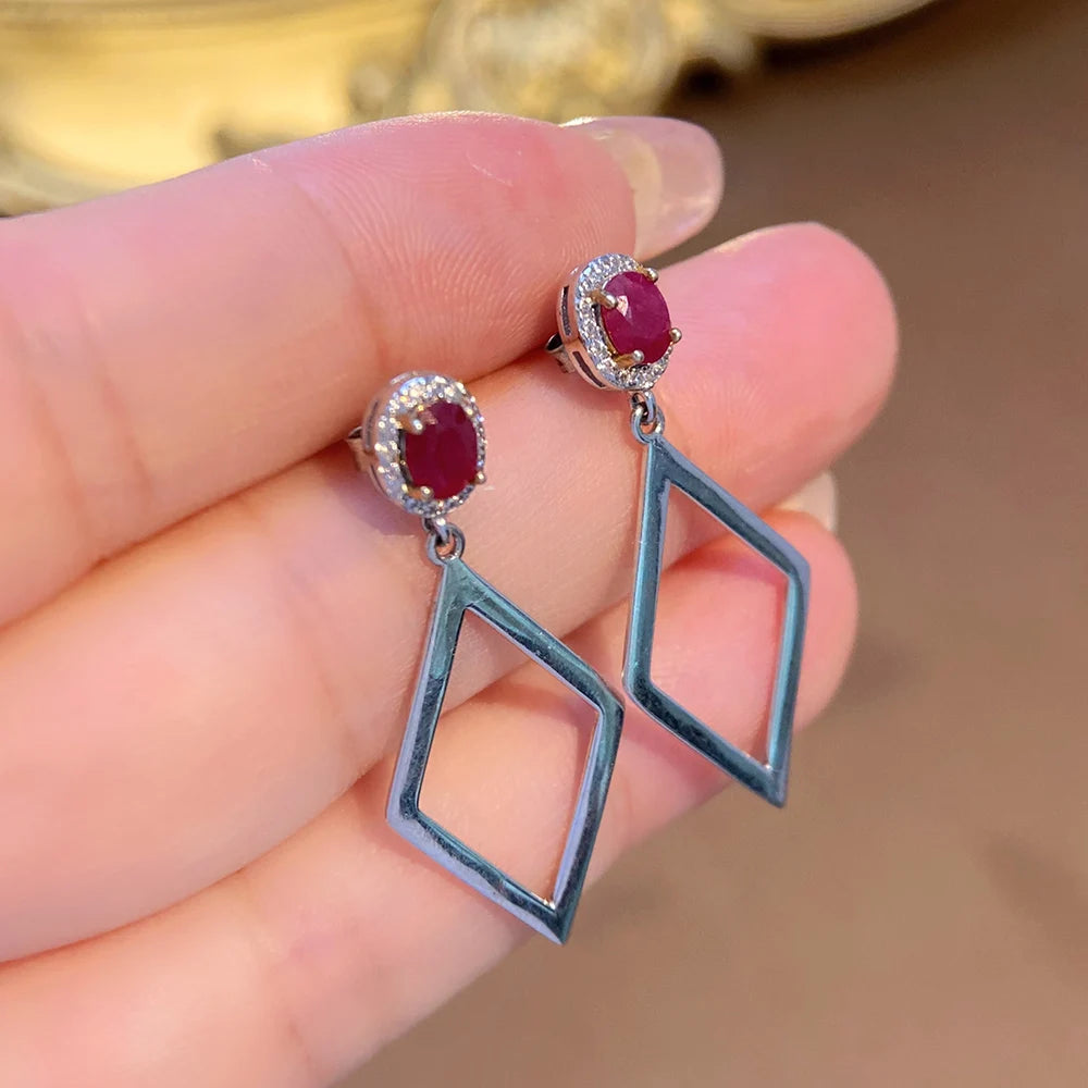 Gioiellieri Dainty Natural Ruby Drop Earrings Gold Plated 925 Silver Luxury Minimalist Claw Setting Yashiman Women's Third Party Appraisal