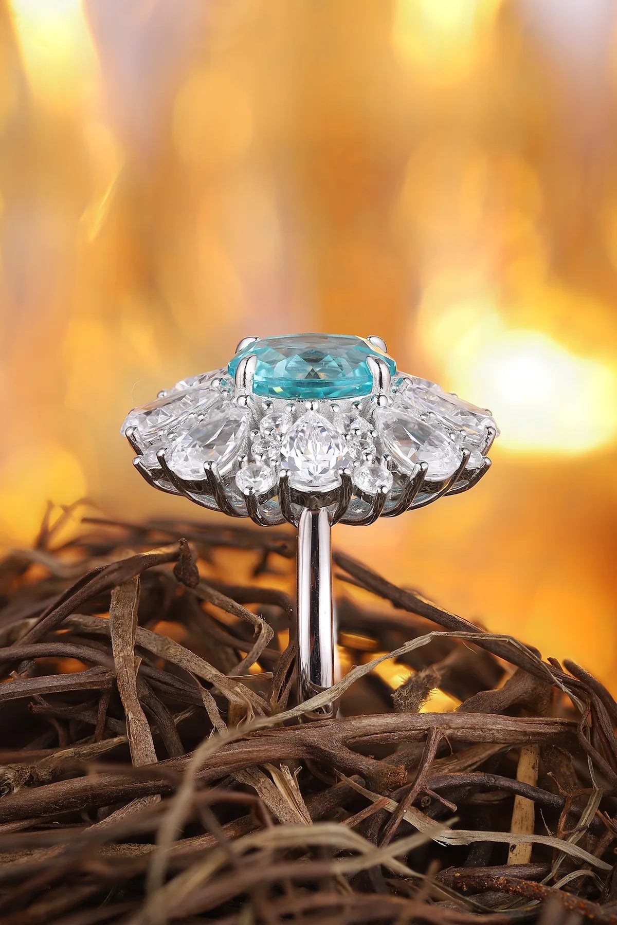 Gemfiori Jewelry Trendy High Quality S925 Silver Cultivated Paraiba Ring Unisex Engagement Ring for Wedding Party or Gift