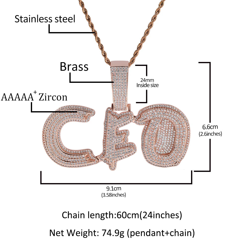 BiG-BOSS Custom Big Zircon Glitch Letter Name Personalized Pendant Men HipHop Necklace Chain Customized Heavy Rock Rapper Jewelry