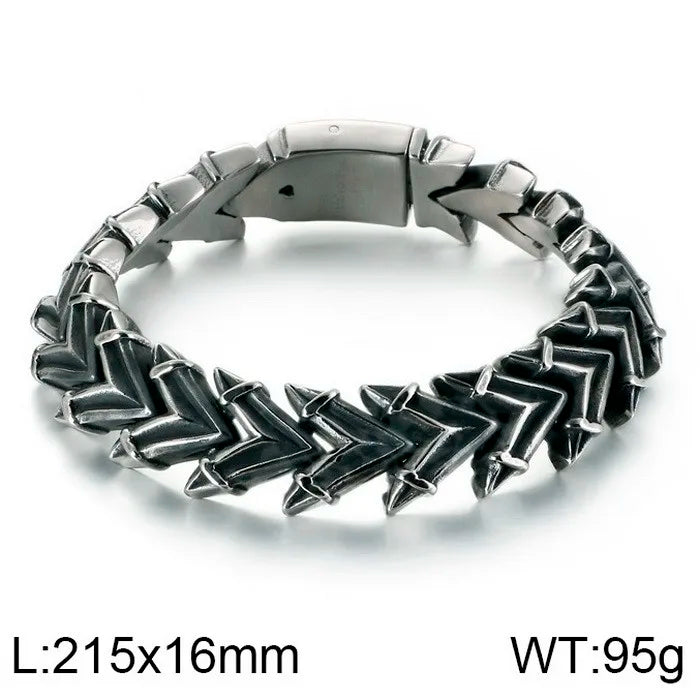 KALEN Vintage Brushed Stainless Steel Bracelet Chain V Shape Links Men Bracelet