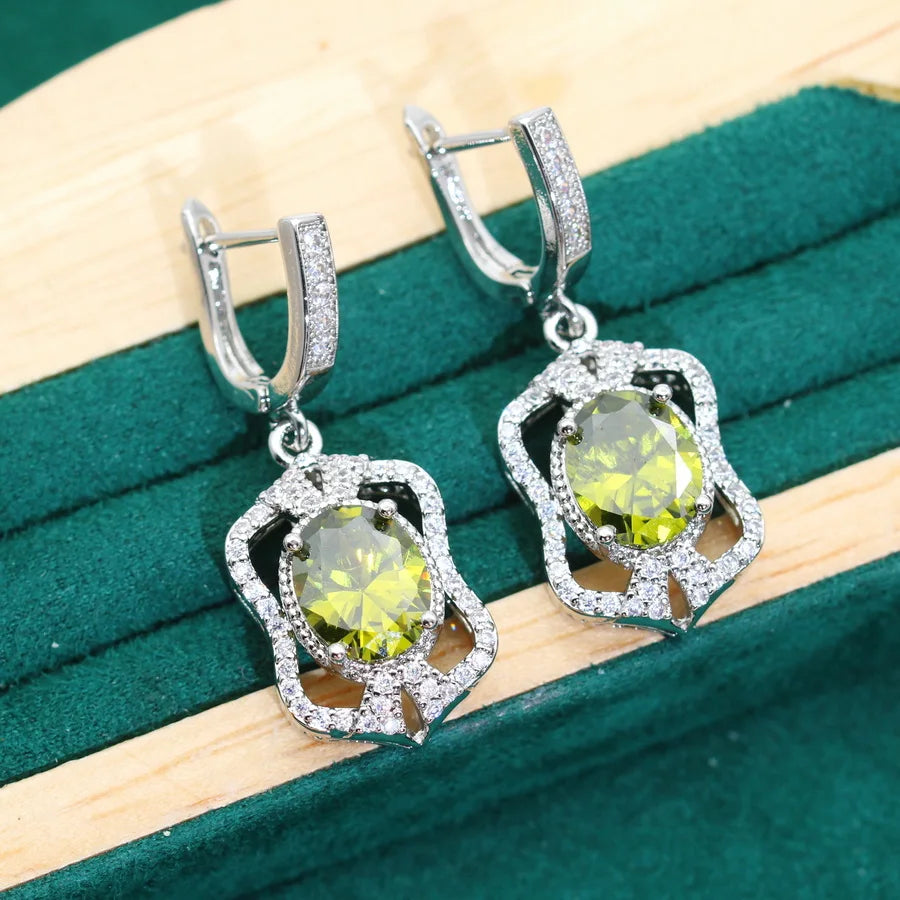 XOTICA 2024 New Classic 925 Silver Jewelry Set Olive Green Zircon Wedding Bracelet Pendant Ring for Women's Engagement Birthday Gifts