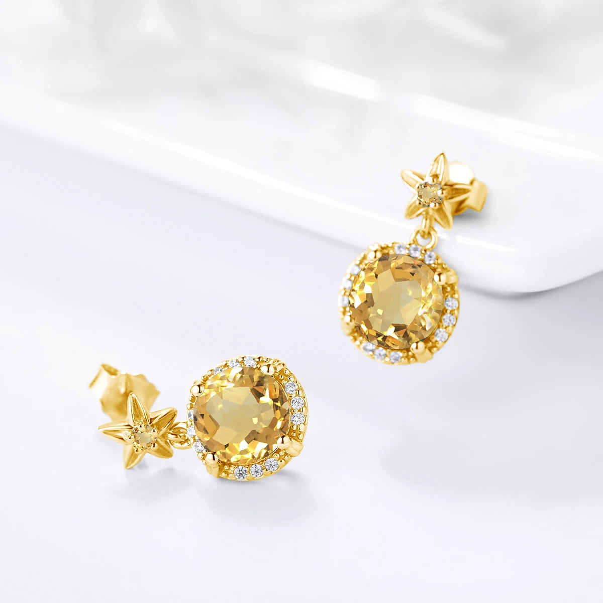 ArtistA French Noble Classic Jewelry Set Luxury Party Round Citrine 925 Ring Sterling Silver Women Jewellery Sets