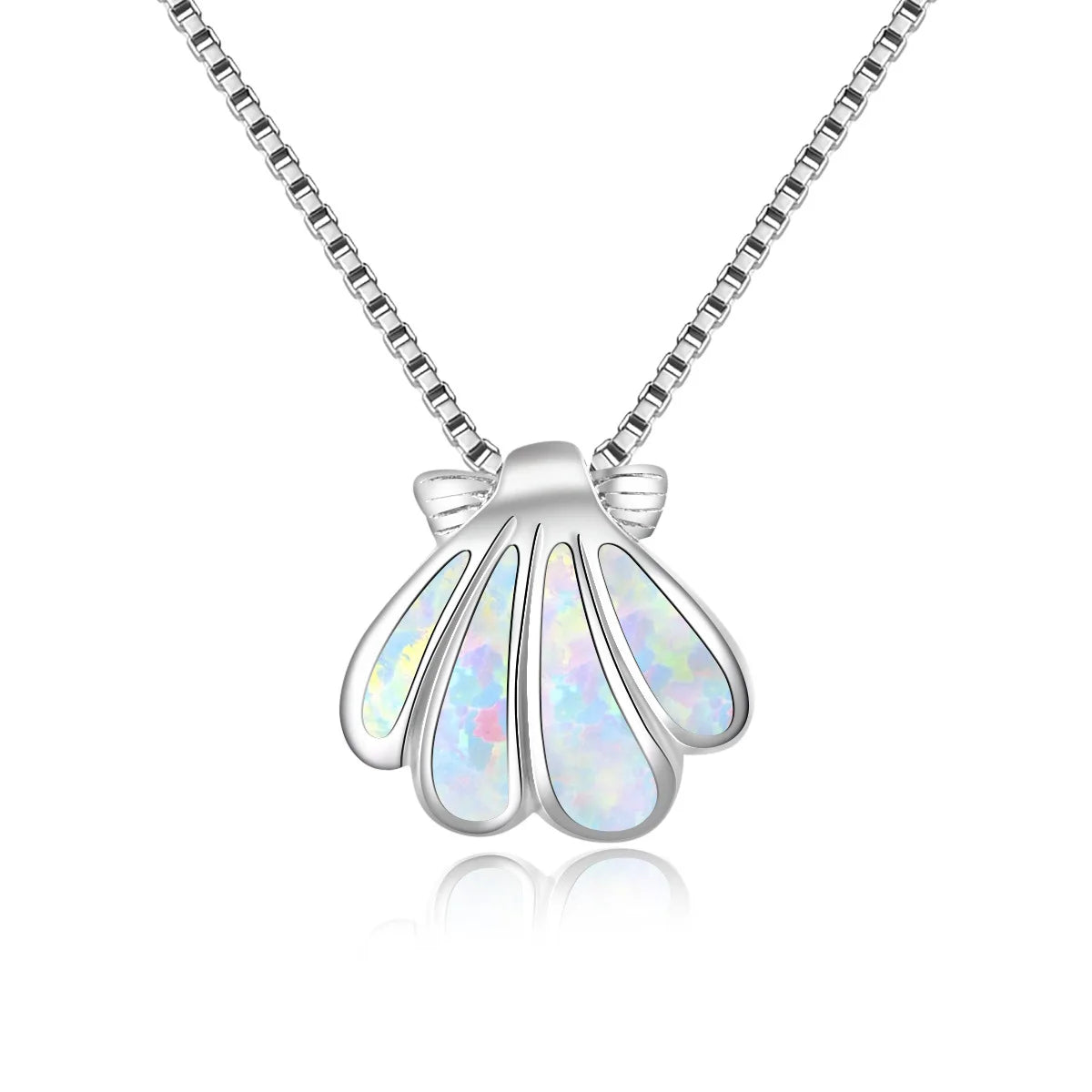 New Christian European American Fashion Accessories White Opal Copper Necklace Scallop Pendant Sweater Chain Silver Plated