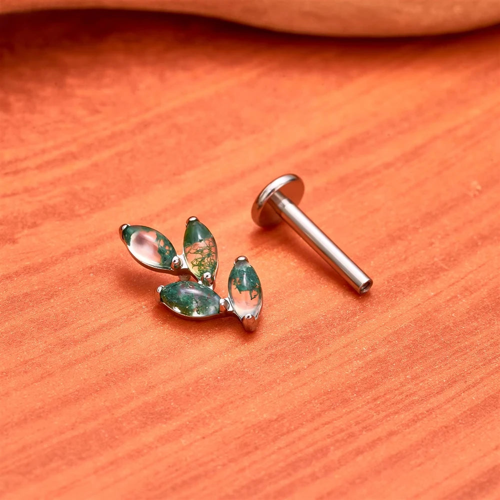ASTM F136 Titanium 16G Internal Thread Zircon Inlay Labret Flat Back Lobe Helix Tragus Moon Cross Earrings Piercing Jewelry