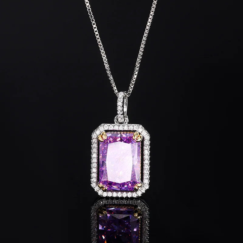 Gemfiori Women Jewelry Set New High-end Luxury Princess square Zirconia Necklace Ring square Zirconia Earring Set