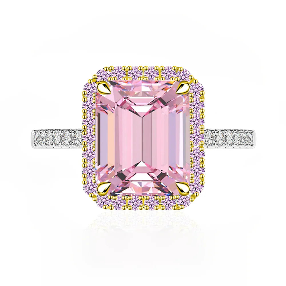 MuShan Jewelry Factory 5.5ct Gold Plated Package Set with 8 * 10 Yellow Diamond Pink Diamond Square Sugar Ring S925 Pure Silver