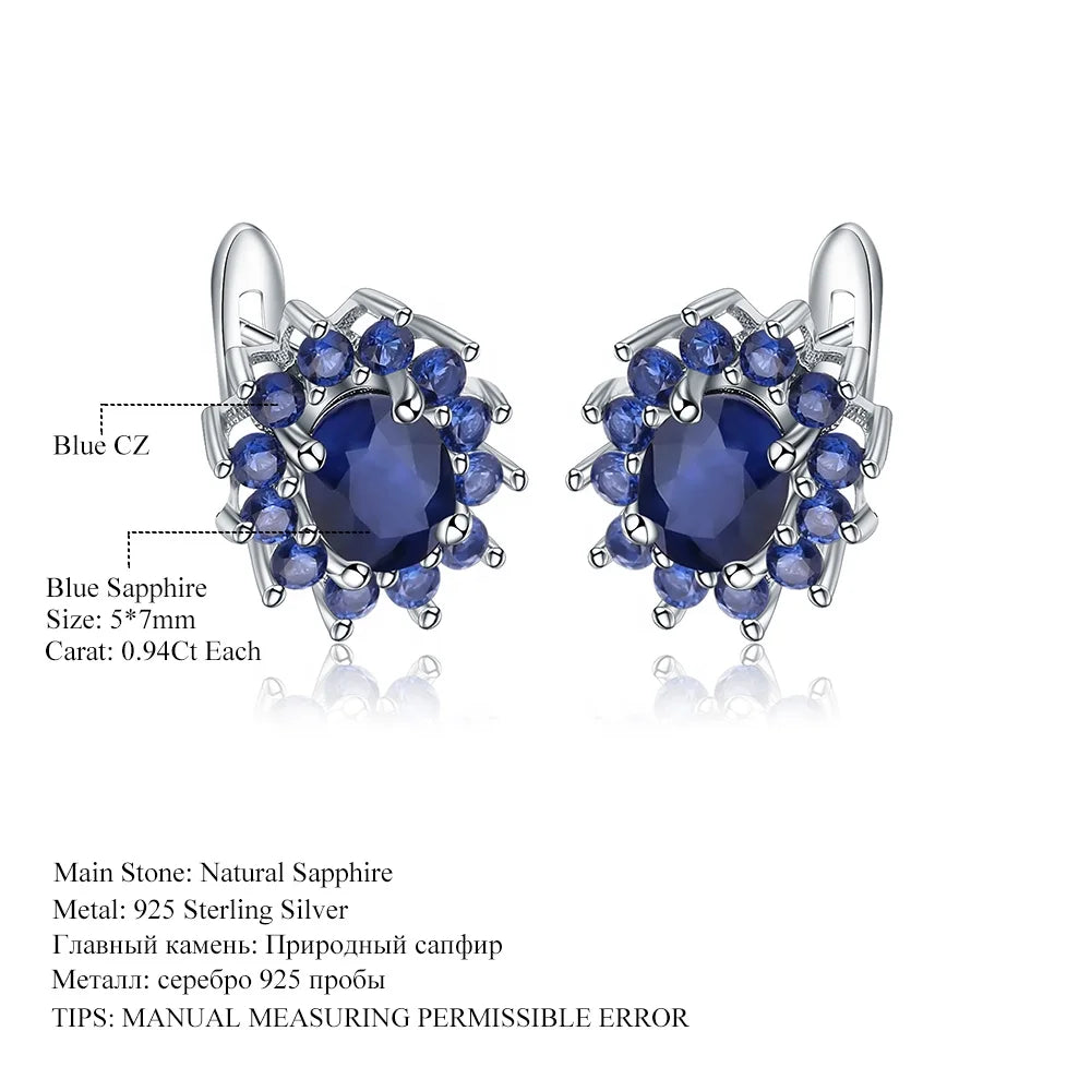 ArtistA Abiding Luxury Silver Fine Jewelry Set Natural Diffusion Sapphire Cluster Flower Ring Earing Pendant Necklace Set