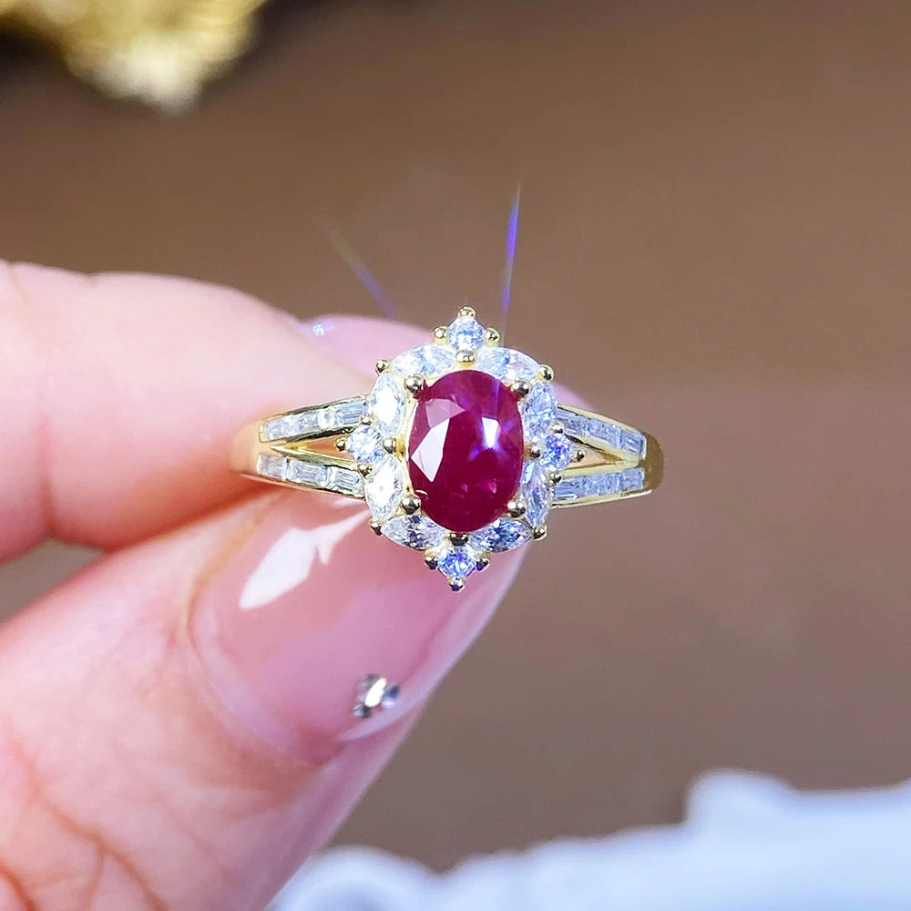 Gioiellieri 925 Sterling Silver Rhodium Plated Gemstone Ring Natural Ruby Prong Set Certified Engagement Anniversary Gift Parties Everyday