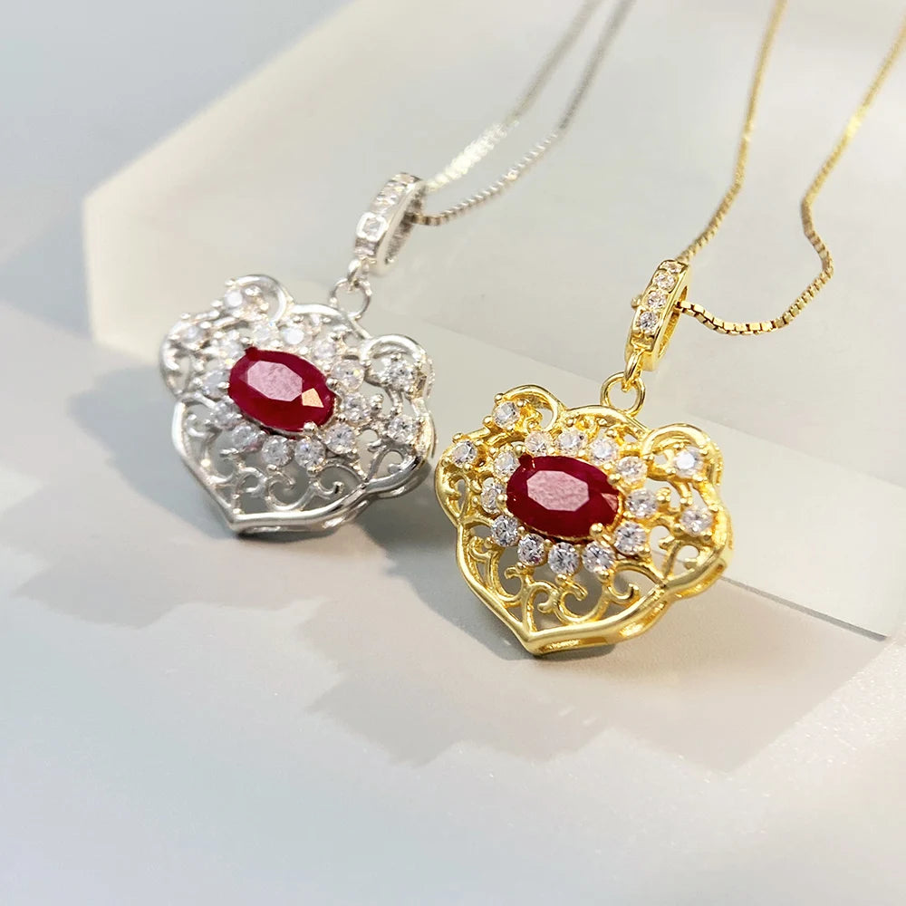Gioiellieri 925 Silver Ruby Pendant with Natural Red Gemstone for Women July Birthstone Fine Jewelry Wedding Engagement Fashion Jewelry Gift