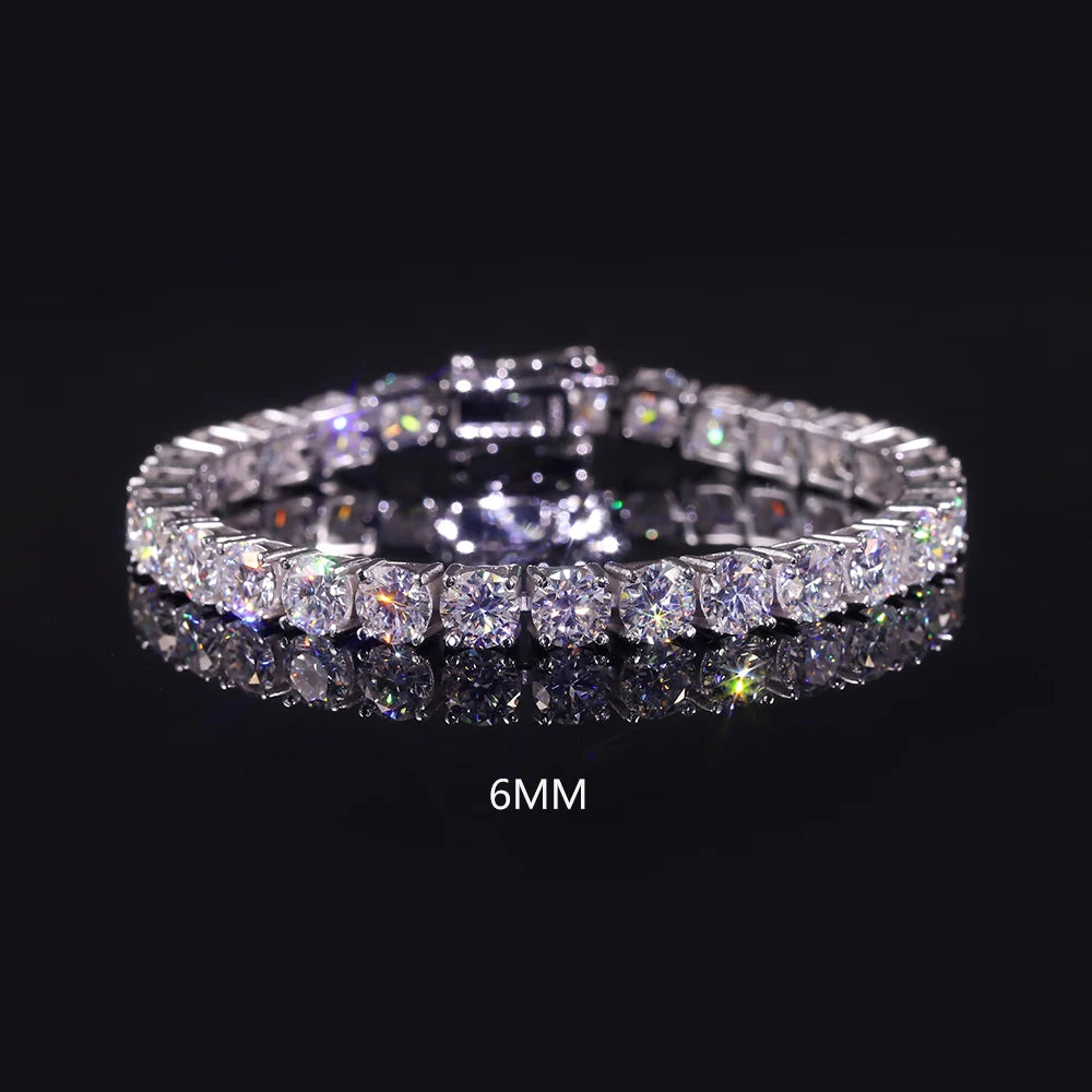 Gemfiori Iced Out D Color VVS 925 Sterling Silver 2MM 3MM 4MM 5MM 6.5MM Moissanite Diamond Necklace Tennis Chain for Men Women