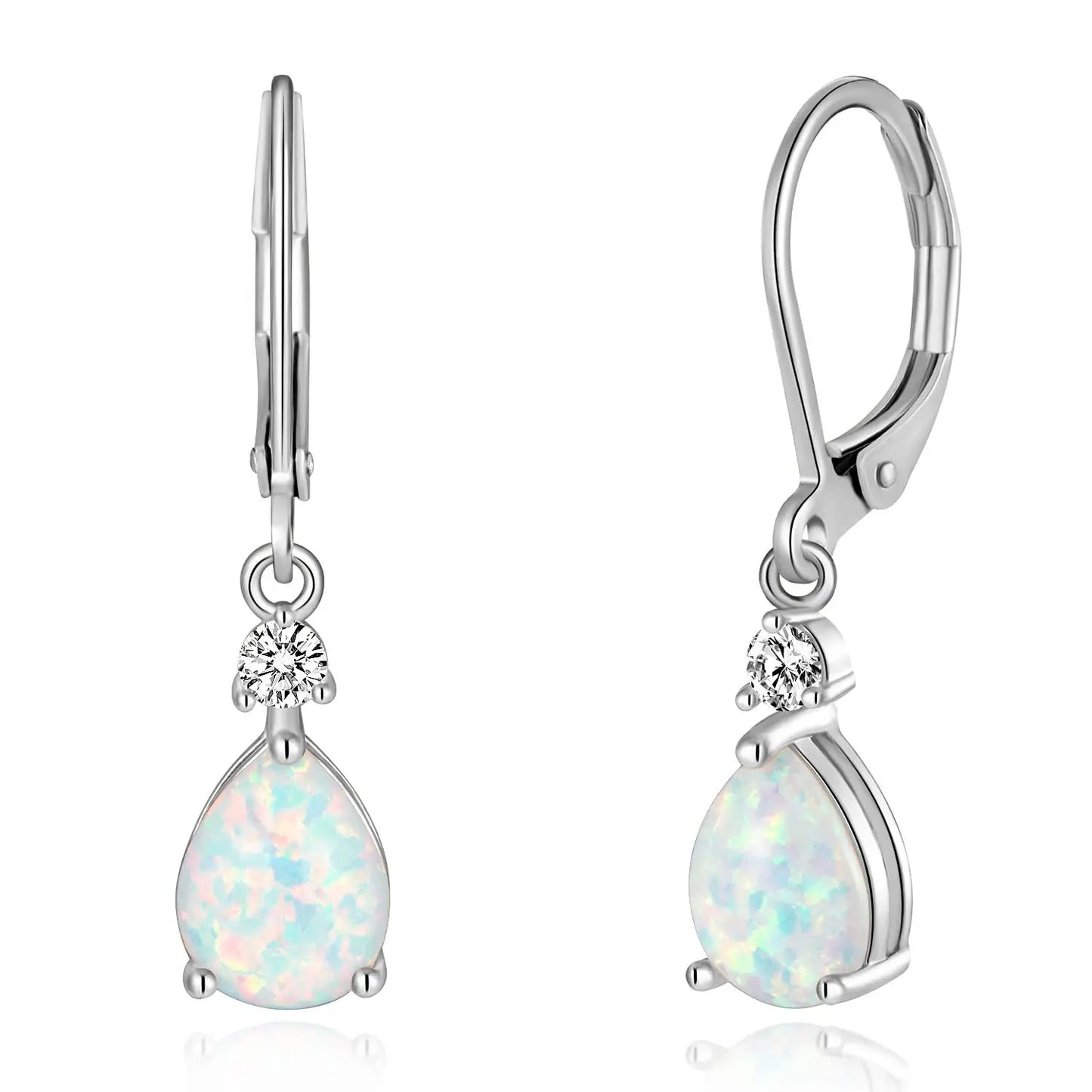 Bohemia Christian Style Silver Plated Brass Water Drop Single White Opal Gift Earrings for Women