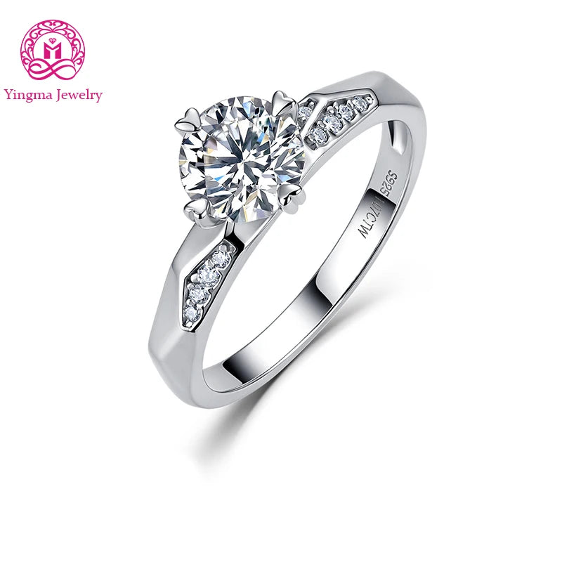 Gioiellieri Heart Prong Angular Shank Round Brilliant Lab Grown Diamond Ring 1CT D VVS1 9K 10K 14K 18K Solid Gold Women Fine Fashion Jewelry