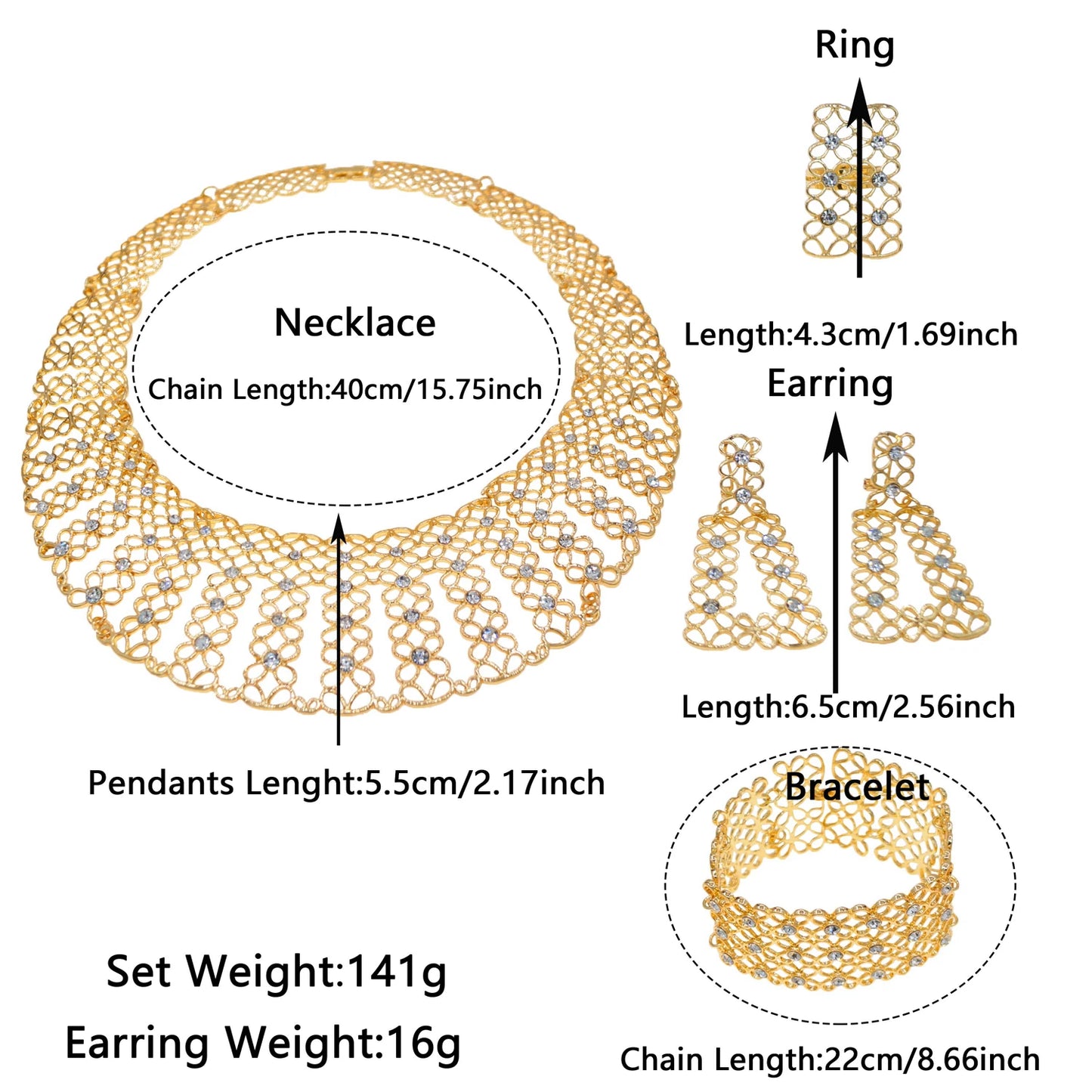 Zhuerrui Charm Hollow Jewelry Set Italian Luxury Women Jewelry Diamond Earrings Accompanied by Bridesmaids Hand CeremonyH00768
