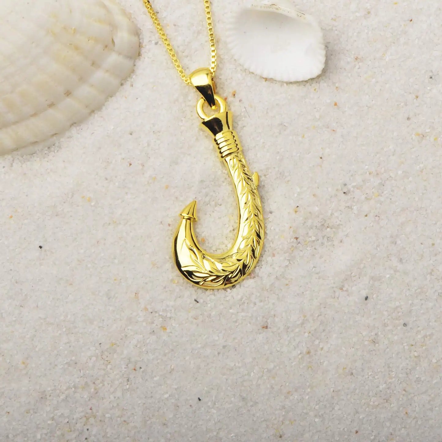 Hawaiian Ocean Opal Copper Necklace for Women-Trendy Dainty Fishhook Pendant Sweater Chain