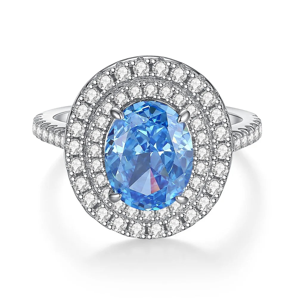 Waterproof Women 925 Sterling Silver Aquamarine 5A 8A Cubic Zirconia Ring Wedding Anniversary Rings Custom Jewelry Supplies