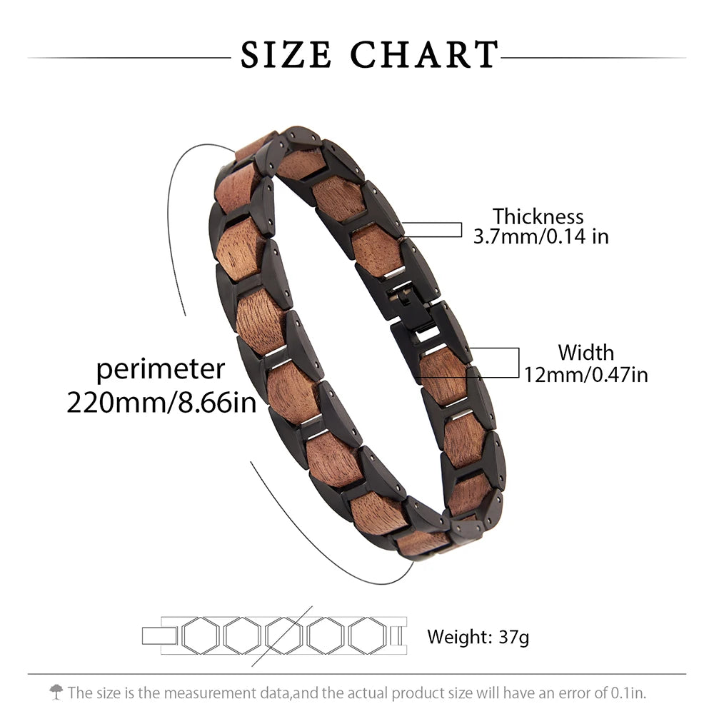 REBEL Handmade Custom Logo REBEL Unisex Skeleton Shape Walnut Wood Black Gun Plated Casual/Sporty Wrist Band Bangle
