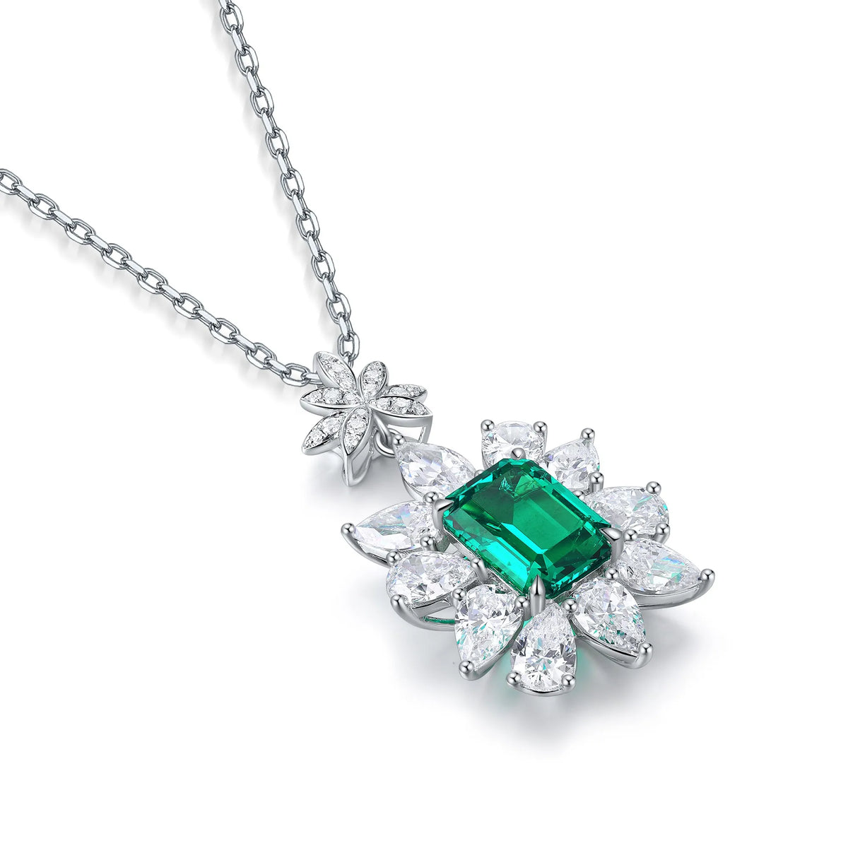 Gemfiori Anster 925 Sterling Silver High-quality Cultivated Emerald Necklace - Suitable for Parties or As a Gift