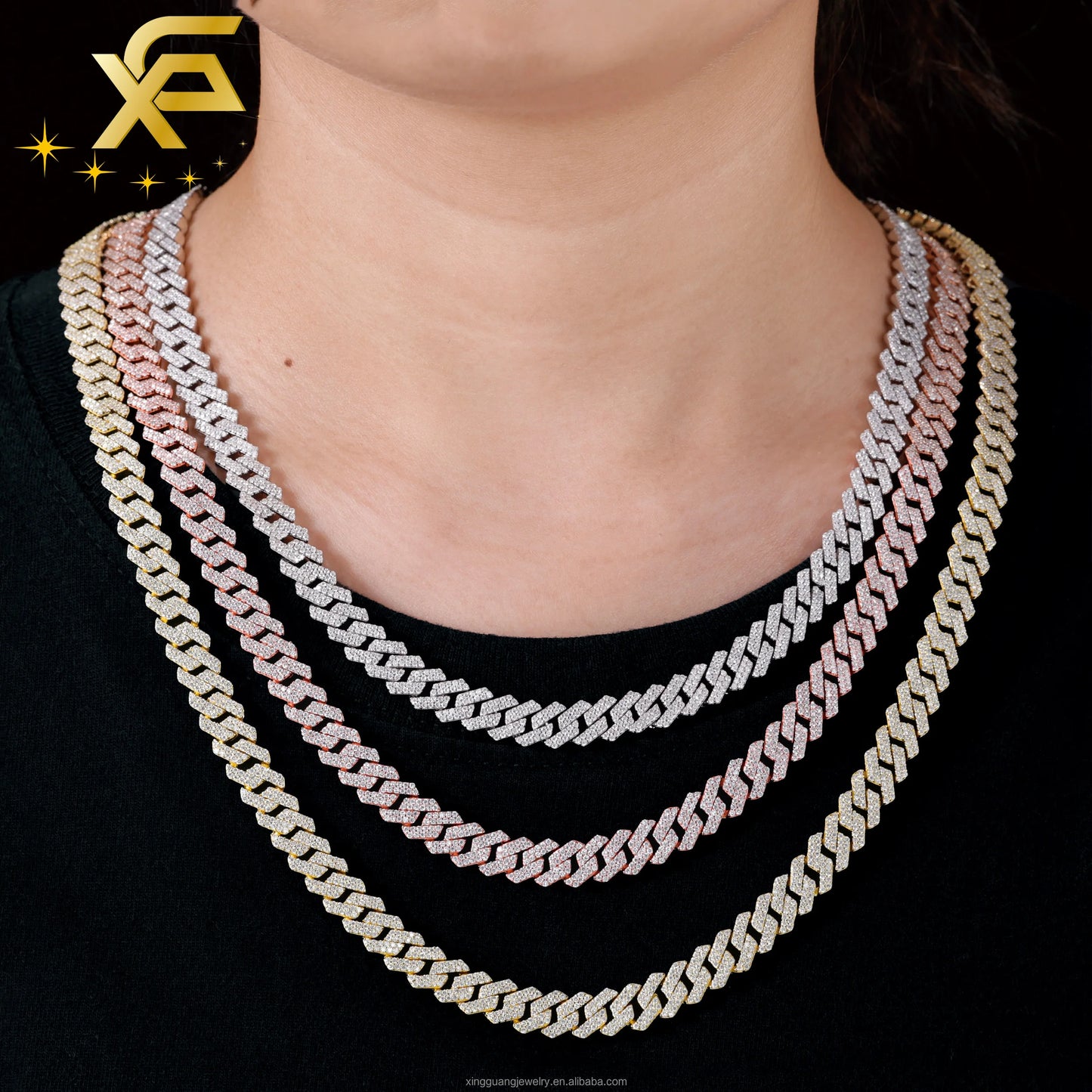 Lowest Price Hip Hop 2Row Diamond Vvs Diamond Link Chain Rapper S925 Silver  Cuban  Moissanite Necklace