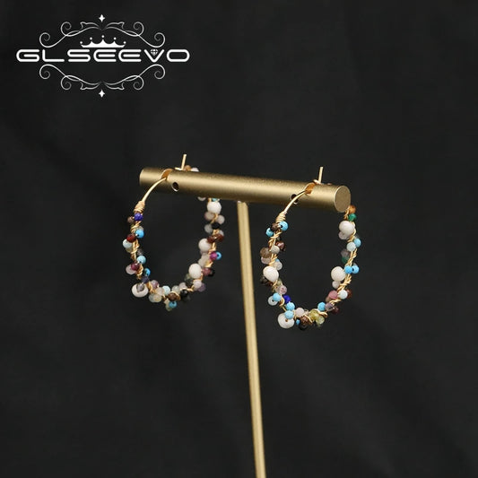 GLSEEVO 2022 Sells Hip Hop Colorful Natural Stone Gems Hoop Earrings Luxury Charm Women Gift Fine Jewelry Earrings