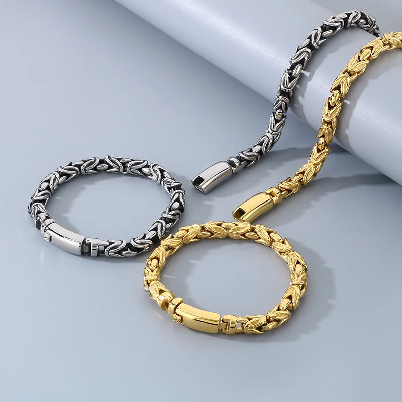 KALEN Gothic Stainless Steel Byzantine Links Fashion Bracelet&Necklace Jewelry Men's Sets