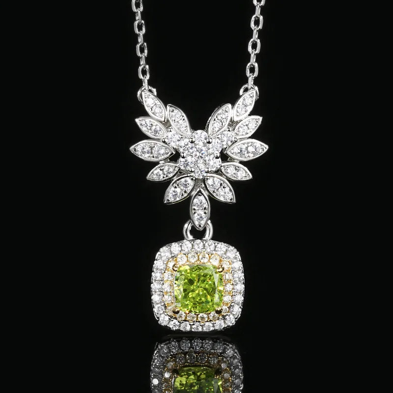 Gemfiori Sweet Princess Angel Wings Square Apple Green Zircon Pendant Light Luxury Fashion Design High Quality Texture Jewelry