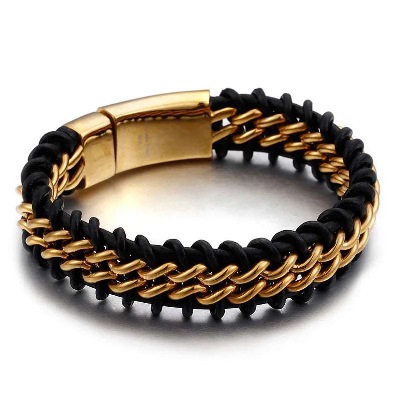 KALEN Leather Titanium Braided  Bracelet Bigiotteria in Acciaio Inox Bracciali for Men